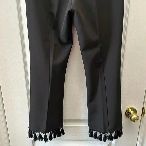 Topshop Tassel Hem Kick Flare Trousers Black Cropped Pants Size 4 NWOT - Picture 11 of 16